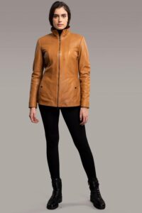 Womens Adorable Lambskin Leather Jacket In Tan Colour