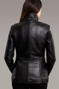 Womens Elegant Black Lambskin Leather Jacket - Image 3