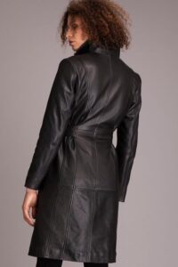 Feminine Style Womens Black Lambskin Leather Coat - Image 3