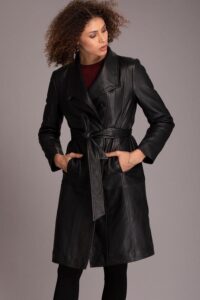Feminine Style Womens Black Lambskin Leather Coat - Image 2