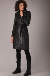Slim Fit Black Lambskin Leather Coat For Women - Image 2