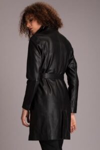 Modern Style Black Lambskin Leather Coat For Women - Image 3