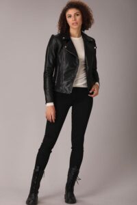 Trendy Black Lambskin Leather Jacket For Women
