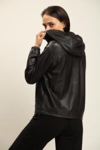 Black Lambskin Leather Jacket With Detachable Hood For Women - Mauve Tree - Image 2
