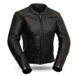 Women Black Motorcycle Leather Jacket - Mauve Tree