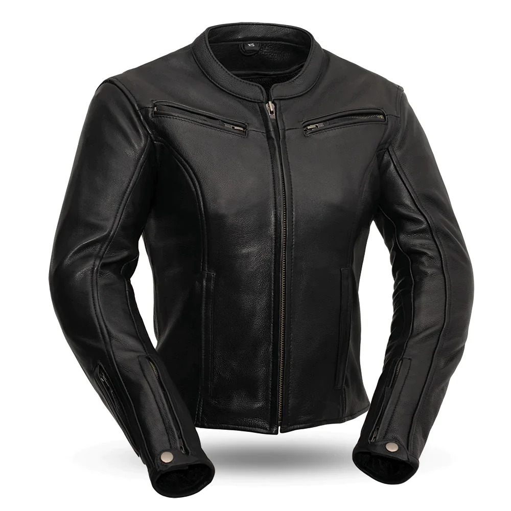 FIL158CLMZ.jpg Women Black Motorcycle Leather Jacket - Mauve Tree - Image 1
