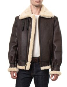 Fabulous Brown B3 Sheepskin Leather Bomber Jacket - Mauve Tree - Image 2