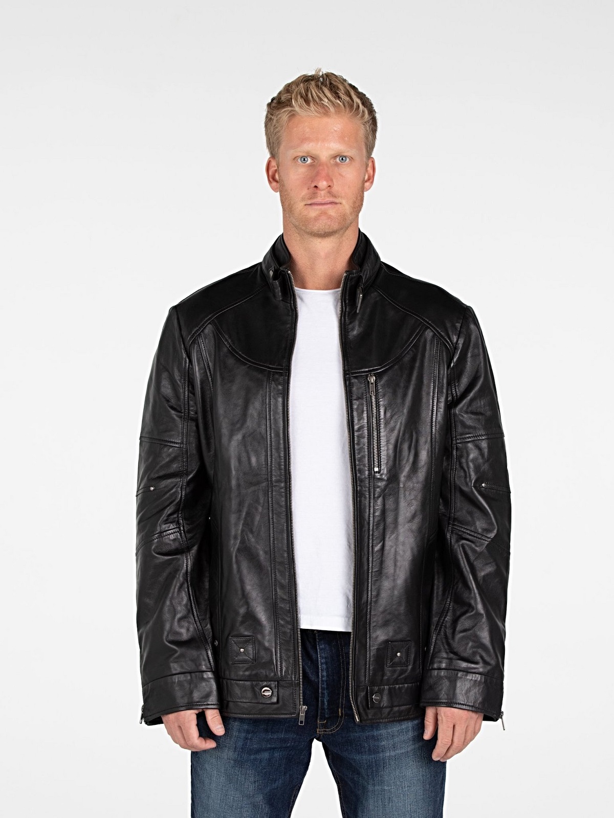 FadCloset_Male-Kyle-0124.jpg Men Ink Black Leather Jacket - Image 1
