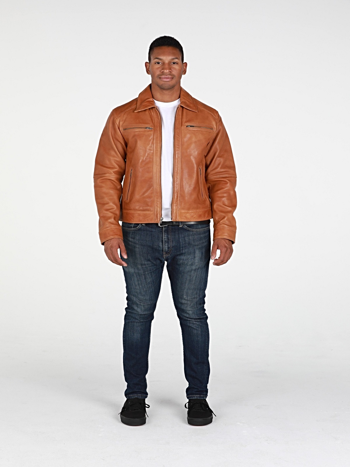 Fad_Closet_-_Mens_Jackets0432.jpg Men Tan Biker Leather Jacket - Image 1