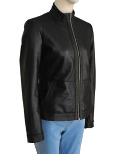 Plain Black Girl Leather Jacket - Image 3