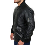 Rib Knitted Black Leather Jacket - Image 4