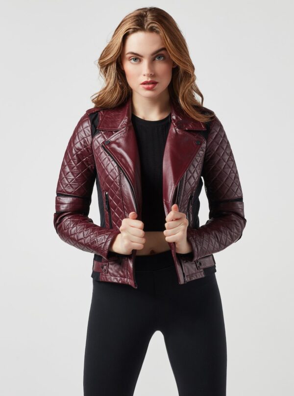 Womens Sleek Maroon Rider Lambskin Leather Jacket