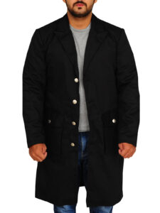 Men Black Cotton Long Coat