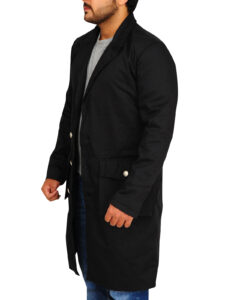 Men Black Cotton Long Coat - Image 5