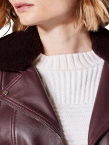 Women Brown Fur Collar Leather Jacket - Image 3