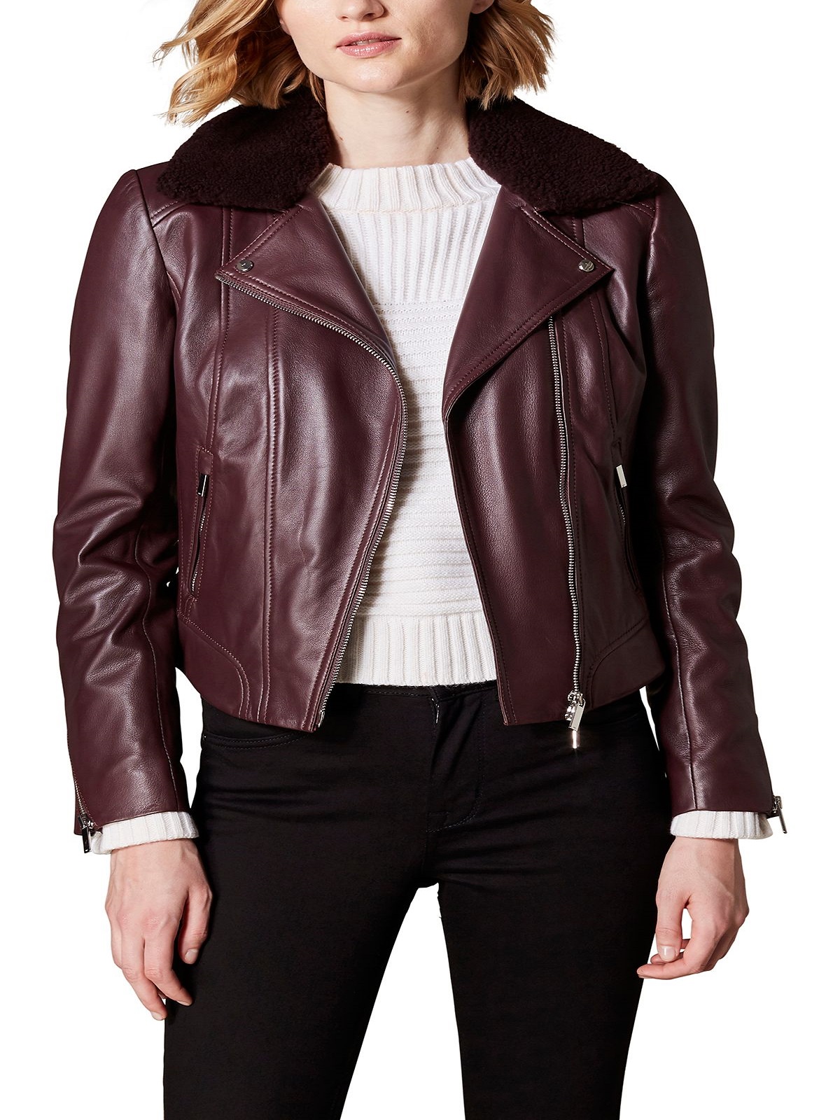 I_5054236372894_54_20181101.jpg Women Brown Fur Collar Leather Jacket - Image 1