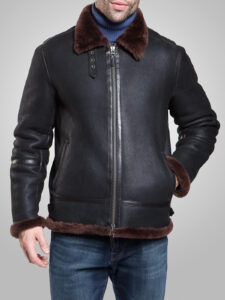 Iconic Daring Black Aviator Shearling Leather Jacket - Image 2