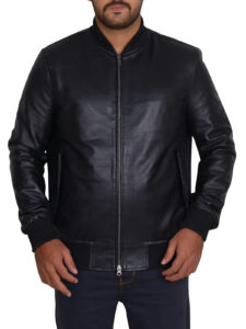 Trendy Rib Knitted Black Leather Jacket