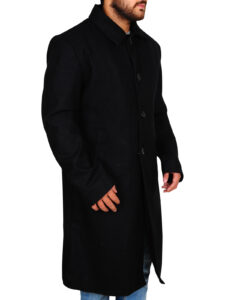 Men Black Wool Over Coat - Image 4