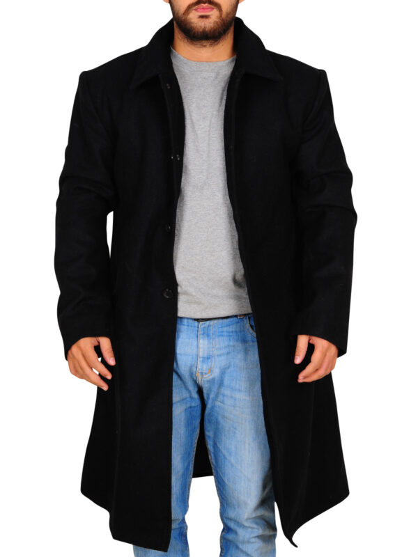 Men Black Wool Over Coat