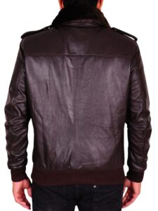 Men Dark Brown Fur Leather Jacket - Image 2