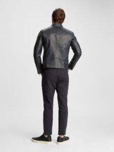 Men Smooth Black Leather Jacket - Image 2