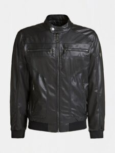 Men Leather Rib Knitted Jacket - Image 4