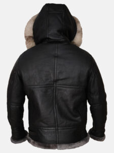 Men Black Shearling Jacket With Hoodie - Mauve Tree - Image 3