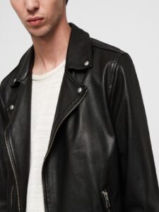 Men Coal Black Biker Jacket - Image 4