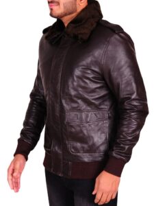 Men Dark Brown Fur Leather Jacket - Image 4
