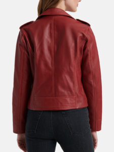 Maroon Leather Moto Jacket - Mauve Tree - Image 2