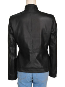 Plain Black Girl Leather Jacket - Image 2