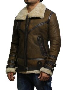 Brown B3 Bomber Men Sheepskin Jacket - Mauve Tree - Image 4
