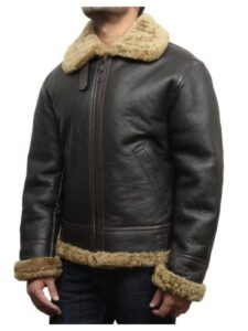 Men Black B3 Bomber Shearling Leather Jacket - Image 3
