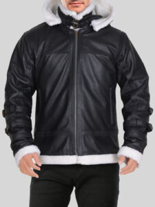 Men B3 Bomber Sheepskin Shearling Hoodie Jacket - Mauve Tree