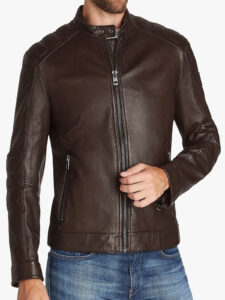 Brown Colour Biker Jacket for Men - Mauve Tree