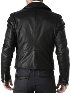 men black 100 real leather biker jacket - Image 2