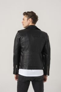 Men Black Biker Jacket Witch Detail Stitching - Mauve Tree - Image 4