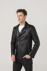 Men Black Biker Jacket Witch Detail Stitching - Mauve Tree - Image 3