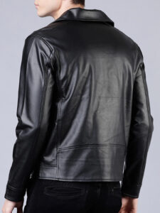 Men Black Faux Biker Jacket - Image 2