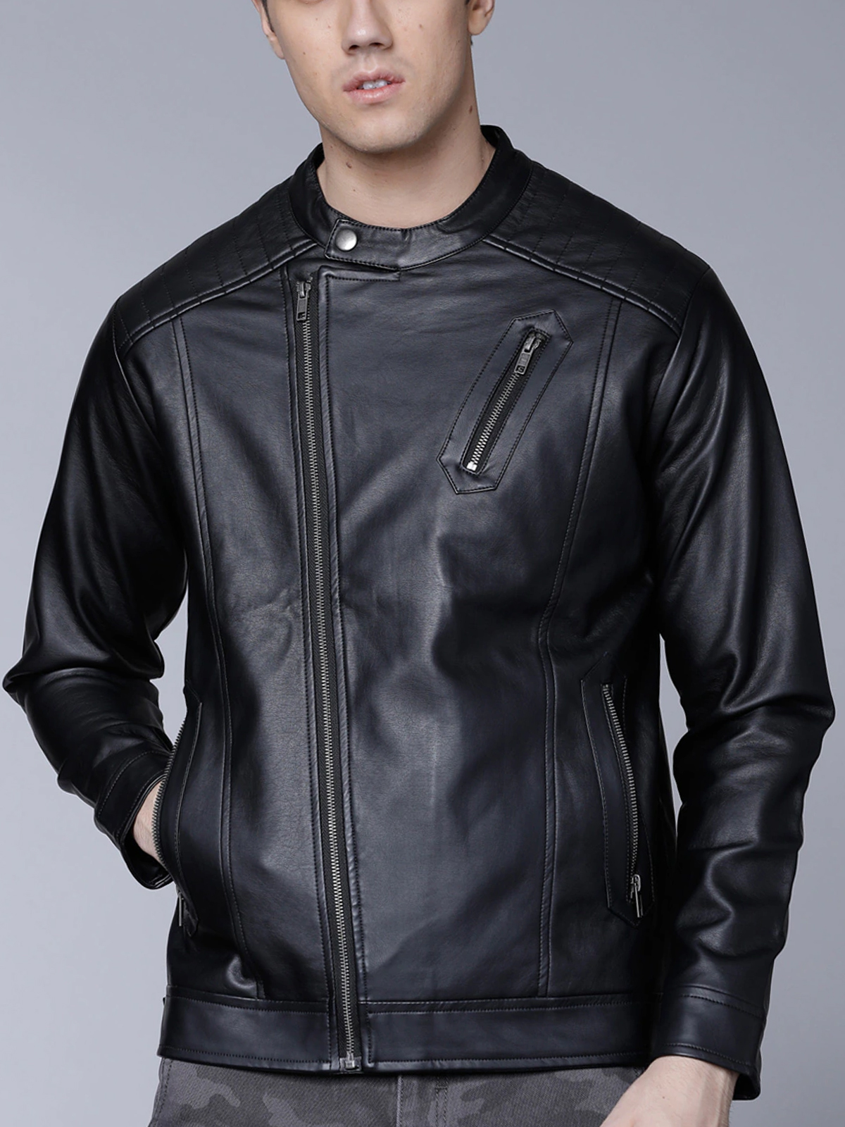 Men-Black-Faux-Biker-Style-Jacket-Featured.jpg Men Black Faux Biker Style Jacket - Image 1