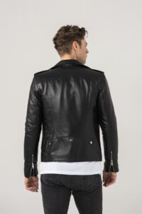 Men Black Soft Leather Biker Jacket - Image 4