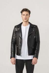 Men Black Soft Leather Biker Jacket - Image 2