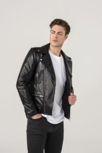 Men Black Soft Leather Biker Jacket - Image 3