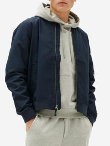 Men Blue Soft Leather Bomber Jacket - Mauve Tree
