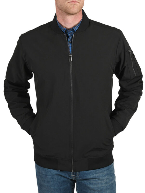 Men Black Water Resistant Bomber Jacket - Mauve Tree
