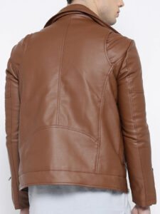 Men Brown Pu Biker Jacket - Image 3