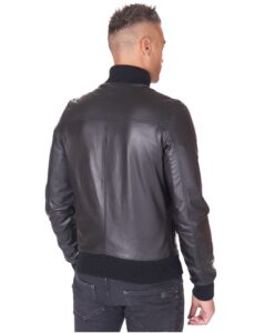 Men Genuine Leather Black Bomber Jacket - Mauve Tree - Image 4