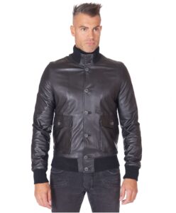 Men Genuine Leather Black Bomber Jacket - Mauve Tree - Image 2