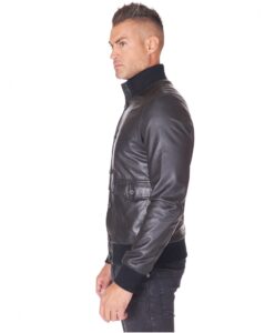Men Genuine Leather Black Bomber Jacket - Mauve Tree - Image 3